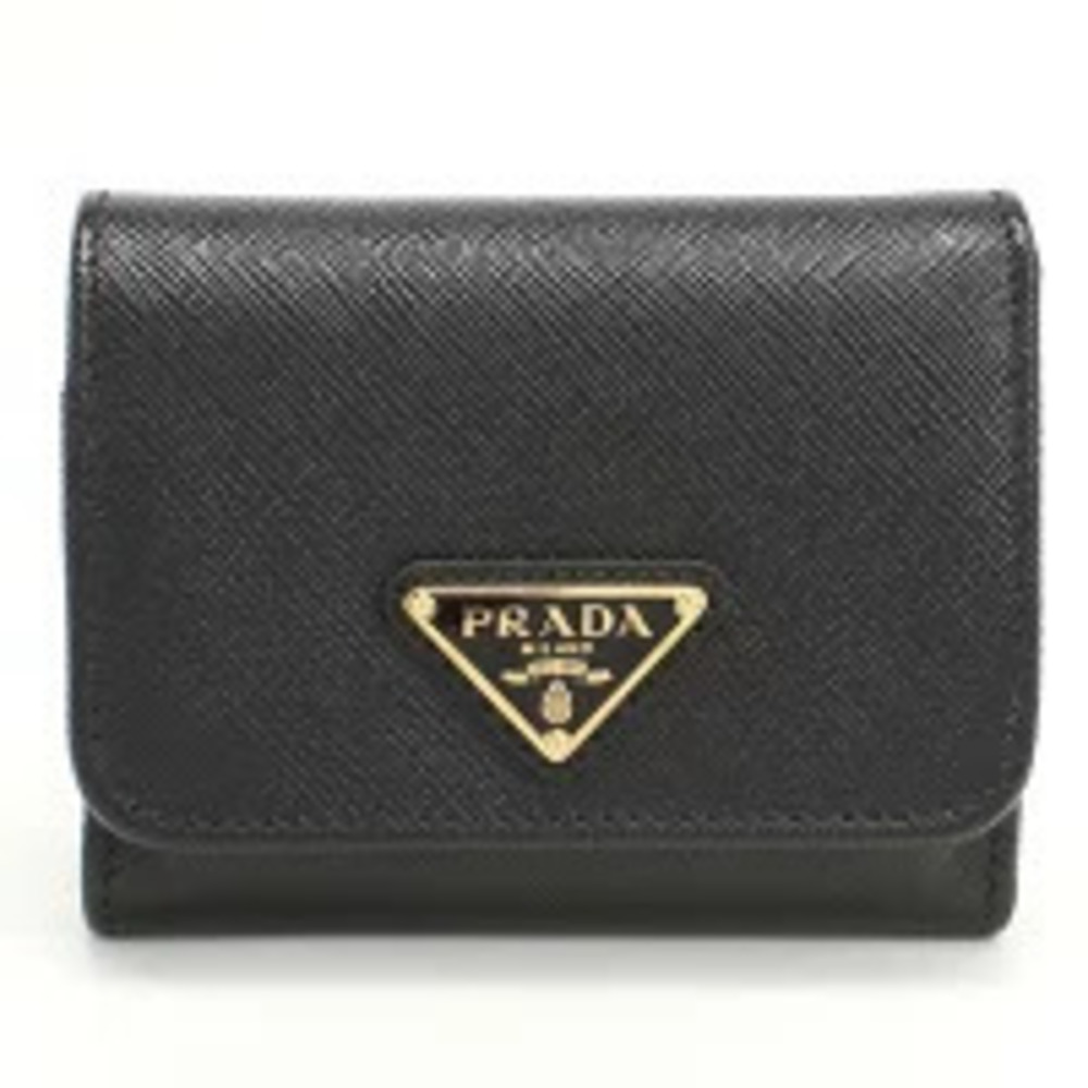 Prada Tri fold Wallet Coin Compact Italy NERO Black